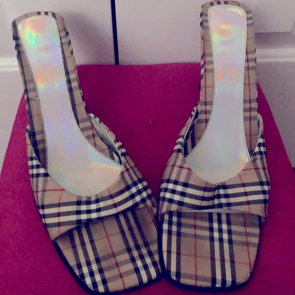 Authentic Burberry Shoes - SALE PRICE DROP Authentic Burberry open toe slip on kitten heels